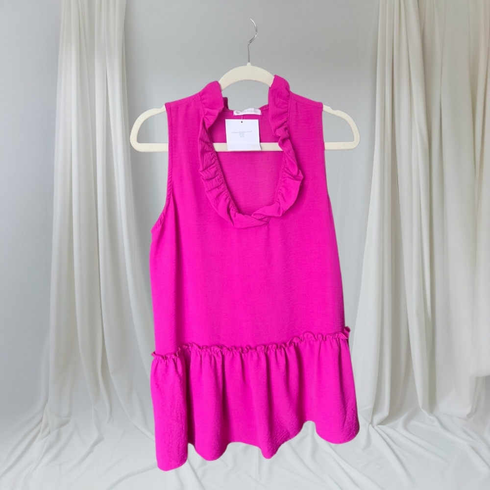 Sleeveless Ruffle Neck Pink Women’s‎ Top